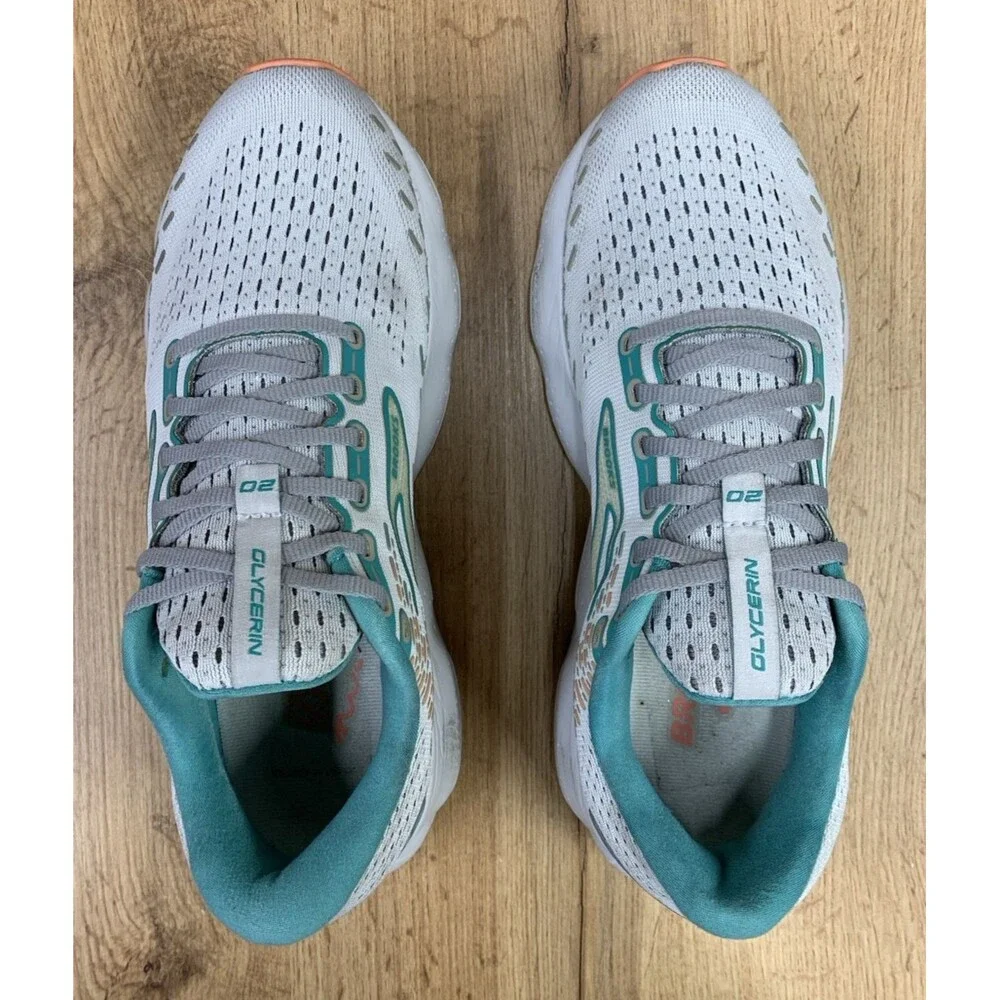 Brooks Glycerin 20 Womens Running Shoes White Aqua Coral Size 10.5 B 1203691B061